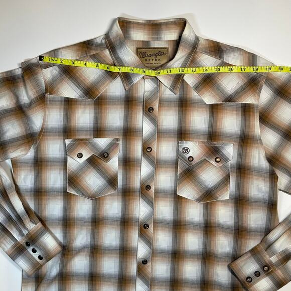 Wrangler Retro Western Shirt Men’s L Pearl Snap Brown Plaid 100% Cotton MV4005M - Picture 3 of 9